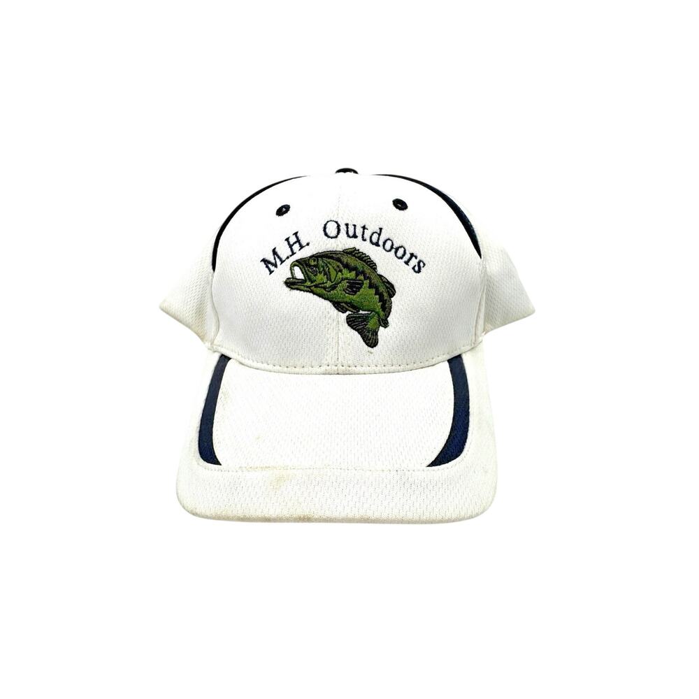 MH OUTDOORS Embroidered Fish Cap Green Bass White Mesh Hat Strap Back